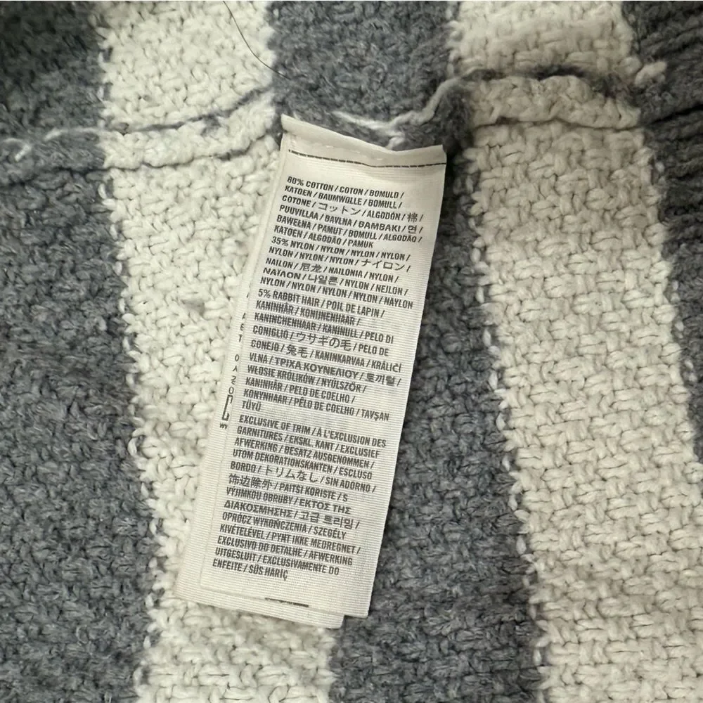 Y2K Abercrombie & Fitch Grey White Striped Cotton Angora Cardigan Sweater Small